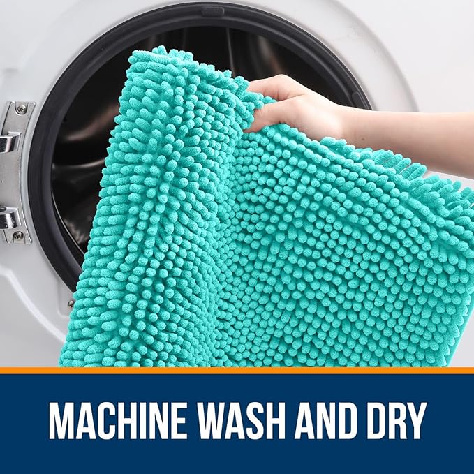 OLANLY Bathroom Rugs 47x17, Extra Soft Absorbent Chenille Bath Rugs, Rubber Backing Quick Dry, Machine Washable Bath Mats for Bathroom Floor, Tub and Shower, Home Decor Accessories, Teal