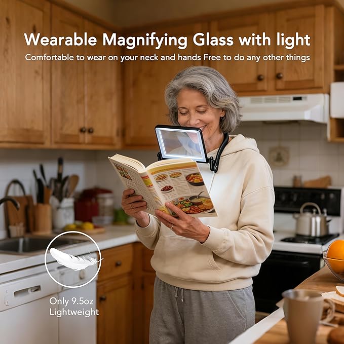 Magnifying Glass with Light for Reading Neck Light Hands Free Book Page Magnifier with LED Lights Dimmable 3 Color,Flexible Gooseneck Magnifying Glasses for Close Work Seniors Low Vision Elderly