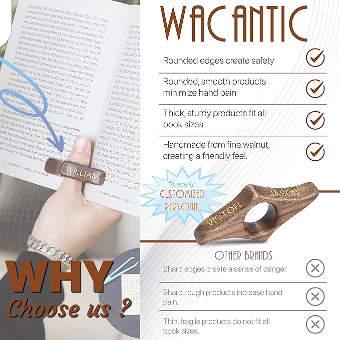 Personalized Walnut Page Holder With 3D Metal Letters, Smooth Finish Wood Thumb Holder for Reading, Customizable Reader Gifts & Accessories, Ideal for Book Lovers (Mini)