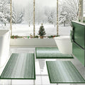 BSICPRO Bathroom Rugs Sets 3 Piece, Toilet Rugs U-Shaped Contour Bath Mat Set, Striped Absorbent Non Slip Chenille Shower Mat, Hunter Green