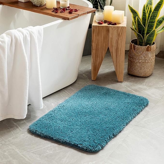 MIULEE Thick Small Non Slip Bathroom Rug Shaggy Soft Bath Mat Plush Microfiber Absorbent Water for Shower Tub Machine Washable (Teal, 16x24 Inches)