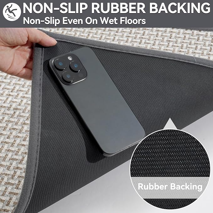 Door Mat 31"x47", Dirt Resistant and Absorbent, Non-Slip Rubber Backing Floor Mats, Easy Clean Low-Profile Doormat for Entryway, Front Door, Inside Entrance, Gray