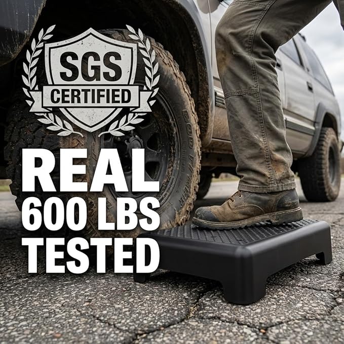 GWNF3.35'' Short Step Stool – 600lb Capacity Ultra-Sturdy Structure & Lightweight Step Stools for Seniors, Kids & Adults | Non-Slip Wide Platform | Mobility Step Stool for Indoor & Outdoor（White-Grey）