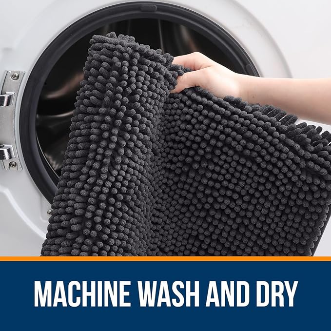 OLANLY Bathroom Rugs Sets 2 Piece, Soft Absorbent Chenille Bath Mats Area Rug Set, Non-Slip, Quick Dry, Machine Washable Bath Mats for Bathroom, Home Decor Accessories (47"x20"+24"x16", Dark Grey)