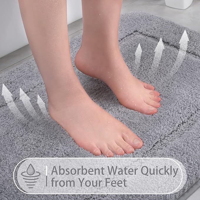LOCHAS Bathroom Rug Set Light Grey, Soft Bath Rug Set 2 Piece, Toilet Mat U-Shaped 20x20 and 34x20 Bath Rugs, Quickly Dry Mats for Bathroom, Tub, Washable, Super Absorbent Floor Mat