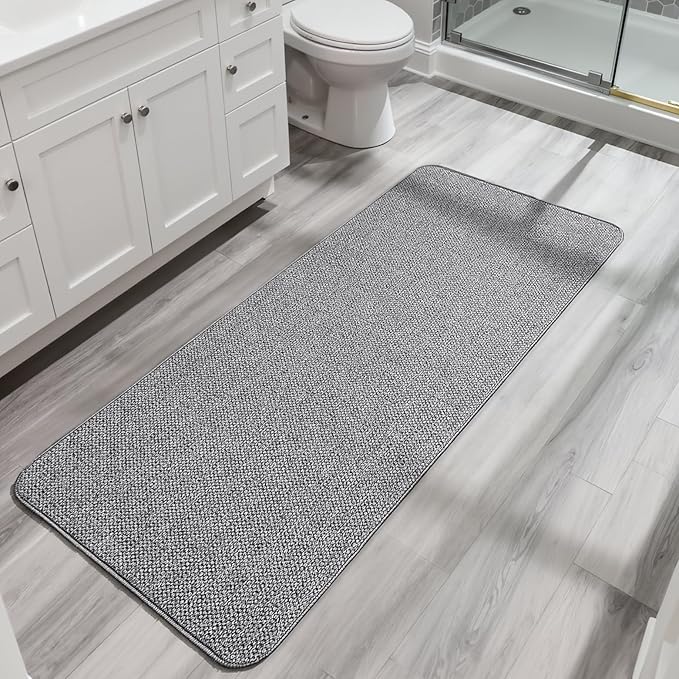 Bath Mat,Ultra Thin Bathroom Runner Rugs,Large Bath Mats for Bathroom,Quick Dry,Non-Slip,Machine Washable,Low Pile,Bath Rug,Shower Outside,Sink,Home Decor Accessories.Grey,1'9"x3'11"（21x47inch）