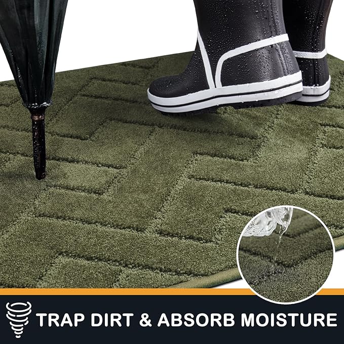 PURRUGS Dirt Trapping Door Mat 24" x 35.5", Non-Slip Machine Washable Entry Rug, Shoe Scraper, Dog Doormat, Super Absorbent Welcome Mat for Front & Back Door, Muddy Wet Shoes & Paws, Sage Green