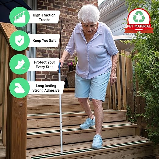 LifeGrip Anti Slip Traction Treads with Glow in Dark Stripe (20-Pack), 2" X 32", Best Grip Tape Grit Non Slip, Outdoor Non Skid Tape, High Traction Friction Abrasive Adhesive for Stairs Step