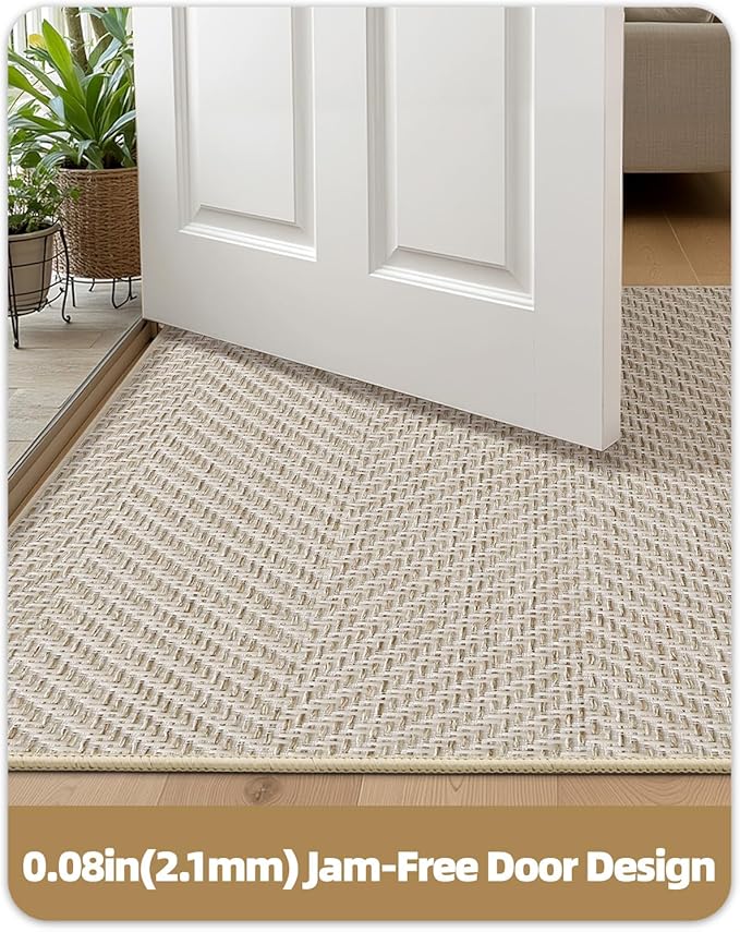 Color&Geometry Extremely White Beige Ultra Thin Indoor Door Mat 32"x48", Machine Washable Front Door Mat Non Slip, Low Profile Entrance Mat Indoor, Absorbent Carpet for Inside, Entry, Entryway (FOLD)
