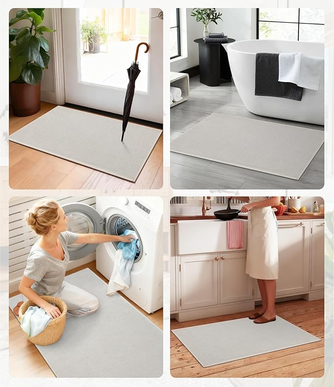 YIHOUSE Bathroom Rugs Mats Sets 5 Pieces Beige, Ultra Thin Bath Mat Absorbent Non Slip Bath Rugs for Bathroom Washable, Shower, Sink, Laundry (Beige, 5 Pieces)