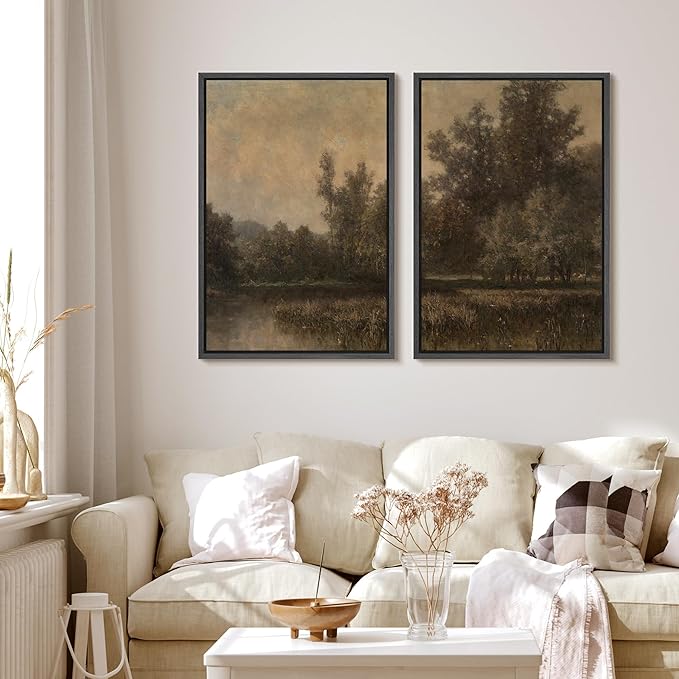 MUDECOR Framed Canvas Print Wall Art Wildflower Meadow Romantic Impressionist Floral Landscape Illustrations Modern Art Decorative Bohemian Chic for Living Room, Bedroom, Office - 24"x36"x2 Black