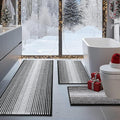 BSICPRO Bathroom Rugs Sets 3 Piece, Toilet Rugs U-Shaped Contour Bath Mat Set, Long Striped Absorbent Non Slip Chenille Shower Mat, Black