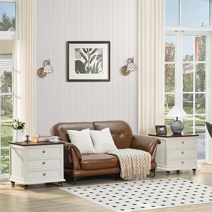 24" Wide Farmhouse Night Stand Set of 2,Large End Table with 3 Drawers & Metal Handle,White Wood Dresser for Bedroom, Bed Side Table Chest of Drawers Cabinet, Nightstand for Living Room,Closet