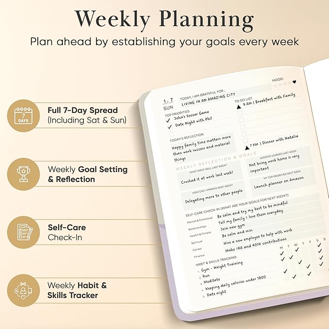 2026 Planner, Daily Journal & Gratitude Journal All-In-One with To Do List, Self Care Prompts & Habit Tracker - 5.8 x 8.3 - Evening