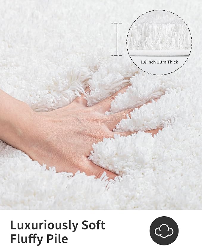 ILANGO White Bathroom Rugs 48" × 24" Non Slip & Super Absorbent Extra Thick Soft, Washable Bath Mat for Floor, Microfiber Plush Shaggy Bath Rug with Rubber for Bathtub Shower Room Sink