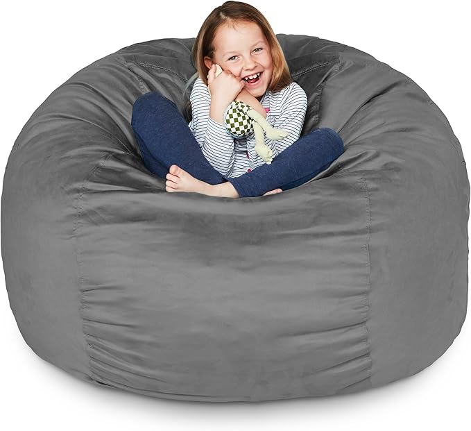 Lumaland Luxurious 3ft Medium Bean Bag Chair with Microsuede Cover - Soft, Foam Filling, Washable Bean Bag Sofa for Adults, Teenagers, Kids, Pets - Sack Chair for Living Room, Bedroom - Dark Grey