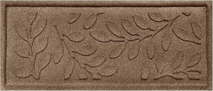 Waterhog Indoor/Outdoor Boot Tray Mat – Heavy-Duty Entrance Mat with Water Dam Technology for Mudrooms, Entryways, Patios, and Garages, Made in USA, Brittney Leaf Pattern, Camel, 15 x 36 Inches