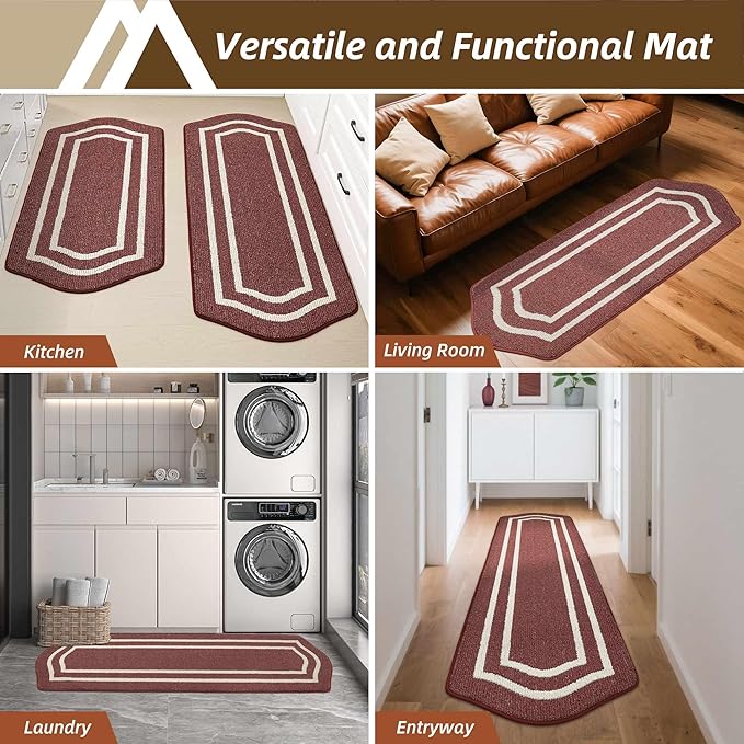 COSY HOMEER Long Kitchen Floor Mats for in Front of Sink Super Absorbent Kitchen Rugs and Mats 24"x59" Non-Skid Kitchen Mat Standing Mat Washable,Polypropylene,Red,Frame