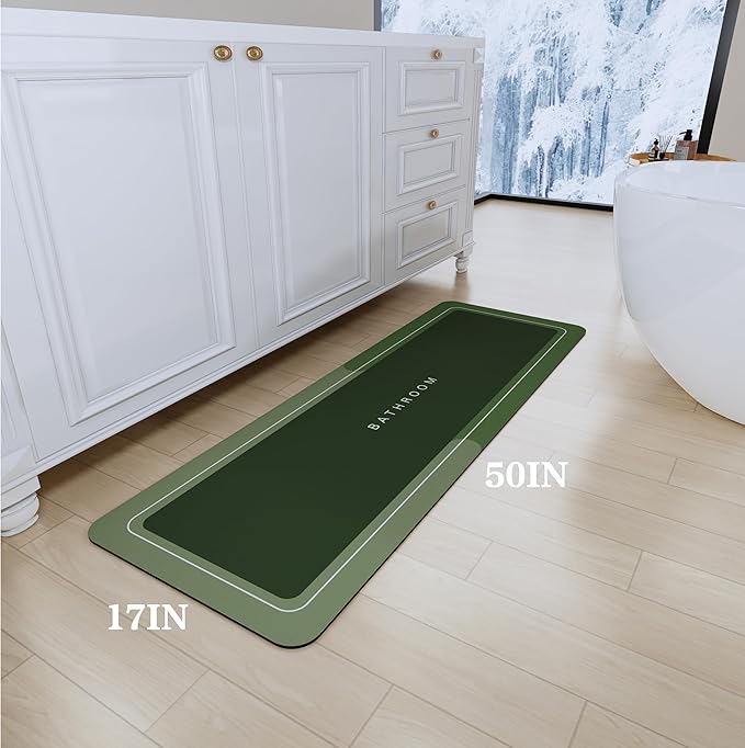 Bath Mat, Bathroom Mat Rugs Super Absorbent Shower Mats Non Slip Quick Dry Thin Rubber Mats for Bathroom Floor Fit Under Door, Shower Rug for Bathtub, Shower, Green