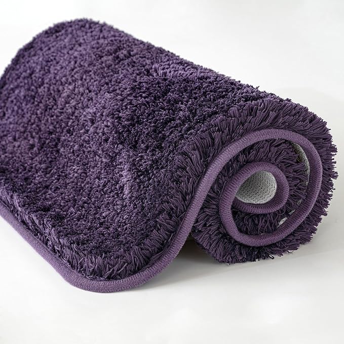 MIULEE Bathroom Rug - Large Absorbent Bath Mat Made of Thick Fluffy Microsiber for Bathroom Floor, Tub, Kitchen and Hallway, Non Slip Rubber Backside, Machine Washable - Dark Purple, 24x36 Inches