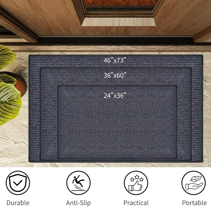 4 Pack 36"x24" Brush Step Entrance Mat - Indoor Outdoor Carpet Doormat with Deep Scraper & Rubber Border, for Dry Indoor/Outdoor Use at Door, Patio, Garage, Kitchen, Laundry Room