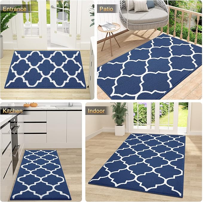 OLANLY Indoor Door Mat, 59x20, Non-Slip Absorbent Resist Dirt Entrance Mat, Washable Low-Profile Inside Floor Doormats for Entryway, Navy
