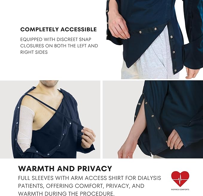 Inspired Comforts Unisex Post-Surgery/Dialysis Shirt | Full Tearaway Design with Easy-Open Shoulder, Arm & Side Snaps