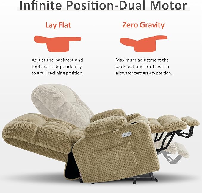 MCombo Dual Motor Power Lift Recliner Chair for Elderly, Lay Flat Lift Chair with Heat and Massage, Extra Wide Lift Recliner for Big People, Cup Holders, Fabric R7897 (Medium-Wide, Beige)