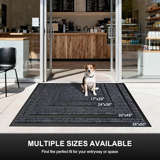 Non-Slip Waterproof Rubber Door Mat, 3' x 5' Commercial Floor Mat for High Traffic Areas, Easy Clean Low Profile, for Entrance, Indoor/Outdoor, Office, Patio, Garage