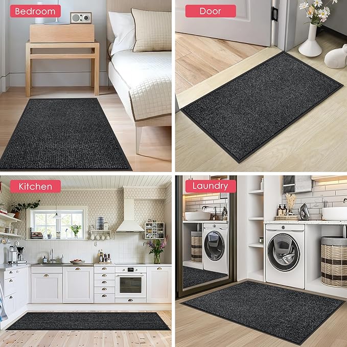 Kuyal Front Door Mat, 2'x4' Indoor Outdoor Entrance Mat, Commercial Floor Mats Inside Outside Entrance, Heavy Duty Durable Welcome, Rubber Backing Non Slip Outdoor Mats for Entryway,Black