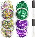 Allstarry Mardi Gras Face Glitter, 4 Colors Chunky Body Glitters Purple Green Gold Face Glitter Eyeshadow Makeup Hair and Eye Glitter Mardi Gras Accessories for Women Mask Balls Street Parties