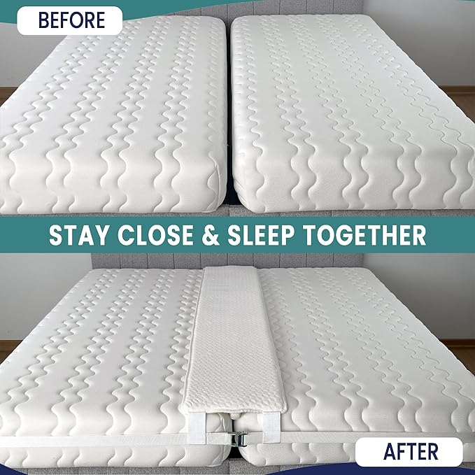 12" Extra Wide Bed Bridge Twin XL to King Converter Kit - Split King Gap Filler for Adjustable Bed - Mattress Connector & Gap Filler for Bed - Heavy Duty Metal Buckle Strap - 25D Memory Foam