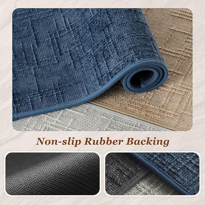 AMOAMI Bath Mat Non Slip Super Absorbent Quick Dry Bath Mats for Bathroom Floor Rubber Backing Washable Bathroom Rugs Modern Woven Jacquard Mat, Beside Tub Bath Rugs, 20" x 32", Blue