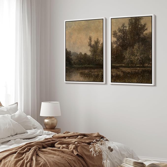 MUDECOR Framed Canvas Print Wall Art Wildflower Meadow Romantic Impressionist Floral Landscape Illustrations Modern Art Decorative Bohemian Chic for Living Room, Bedroom, Office - 16"x24"x2 White