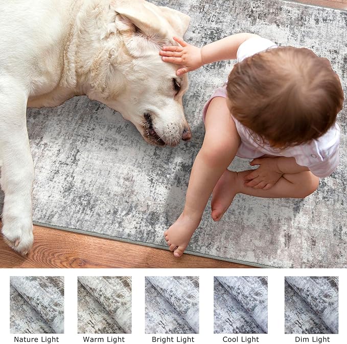 Modern Abstract 3x16 Runner Rug, Beige Grey Neutral Washable Long Kitchen Runner Non-Slip Soft Hallway Rug Runner Thin Print Faux Wool Floor Carpet for Hall Stair Entryway