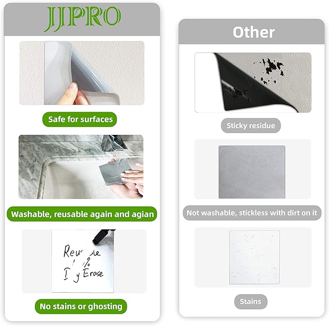 Dry Erase Sticky Notes. Reusable Whiteboard Stickers 3"x3" 12 Pack. Suitable for All Smooth Surface. Great for Labels, Lists, Reminders and Decals. Washable, Removable and Eco-Friendly