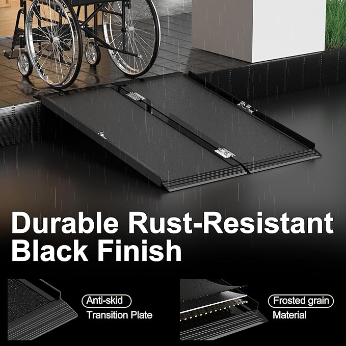 3FT Portable Wheelchair Ramp with Quick-Lock, Black Seamless Non-Slip Aluminum Folding Handicap Ramp,Threshold Ramp for Doorways, Wheel Chair Ramp for Home Steps, Loading Dock Plates