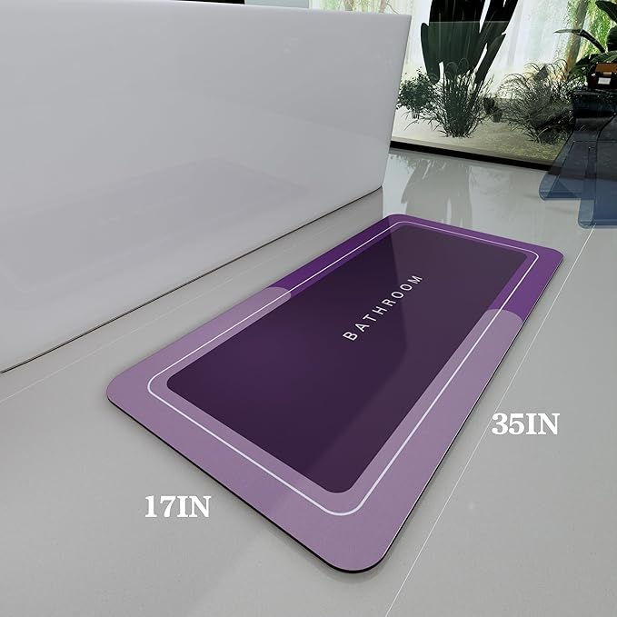 Bath Mat, Bathroom Mat Rugs Super Absorbent Shower Mats Non Slip Quick Dry Thin Rubber Mats for Bathroom Floor Fit Under Door, Shower Rug for Bathtub, Shower, Purple