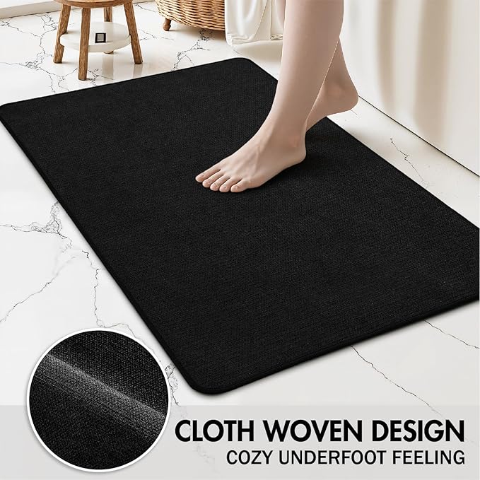 MIULEE Set of 2 Ultra Thin Bathroom Rugs, Rubber Bath Mats for Bathroom Non Slip, Quick Dry Absorbent Bath Rug Machine Washable, Fit Under Door, Shower, Sink, Halloween Home Decor, Black, 17x27 Inch