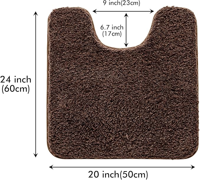 MIULEE Microfiber Toilet Bath Mat U-Shaped Contour Shaggy Bathroom Rugs Non Slip Extra Thick Soft Bath Rug Absorbent Water for Bathroom Commode Machine Washable(20x24 Inch, Brown)