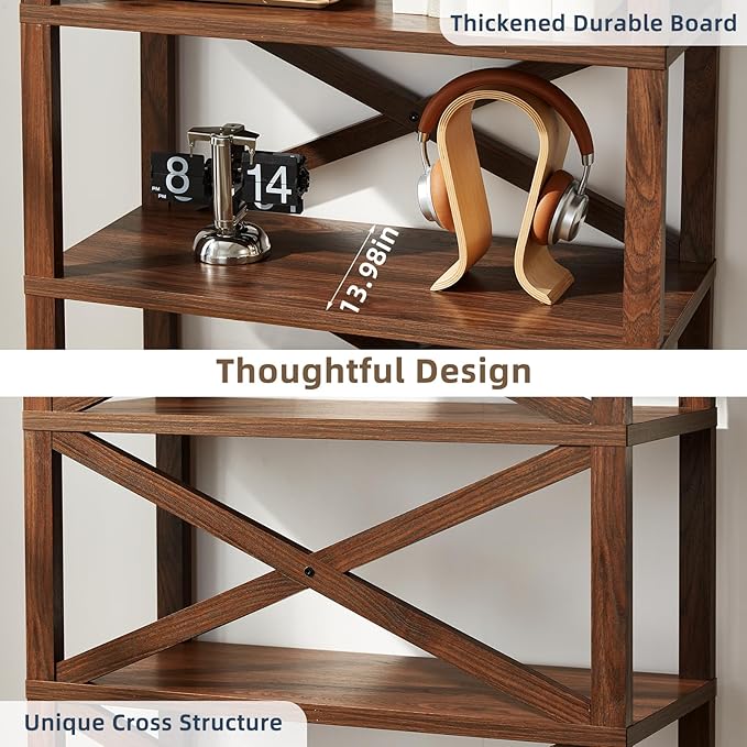 5 Tier Bookshelf 70" Tall Bookcase with Barn Doors,Large Farmhouse Display Book Shelf with Adjustable Shelves and Storage Cabinet，Library Wood Bookshelves for Living Room,Kitchen,Brown