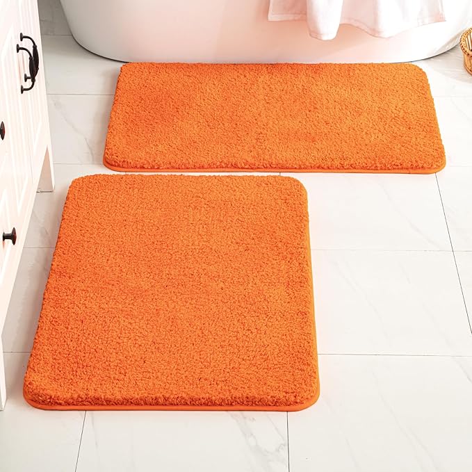 MIULEE Orange Bathroom Rug - Absorbent Bath Mat Made of Thick Fluffy Microsiber for Bathroom Floor, Tub or Entryway, Non Slip Rubber Backside for Extra Safety, Machine Washable - 20''x30''