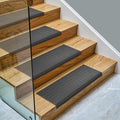 Ottomanson All-Weather Bullnose Rubber Stair Treads – Non-Slip Step Mats for Wooden, Concrete, or Outdoor Stairs, Easy Maintenance, Tool-Free Placement, Pack of 5, 10" x 25.5", Black Square Grid