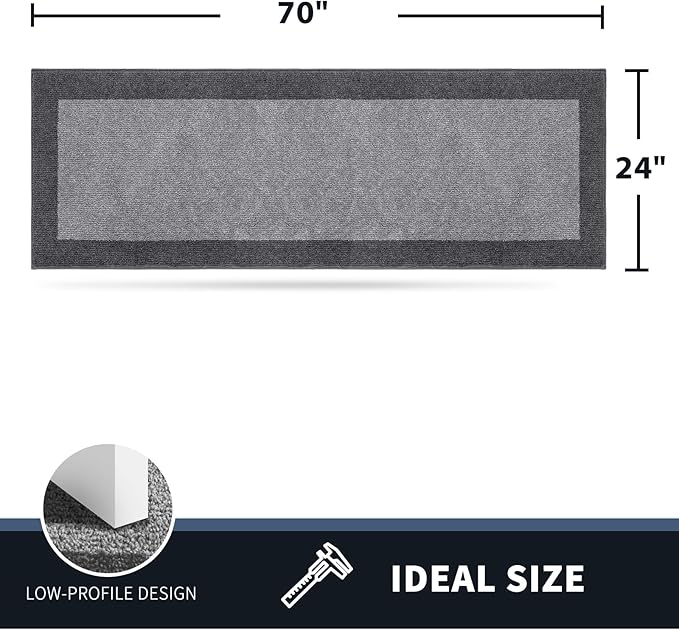 PURRUGS Dirt Trapping Door Mat 24" x 70", Non-Slip/Skid Machine Washable Entryway Rug, Shoes Scraper, Throw Rug, Super Absorbent Area Rug for Muddy Wet Shoes and Paws, Light Grey & Grey