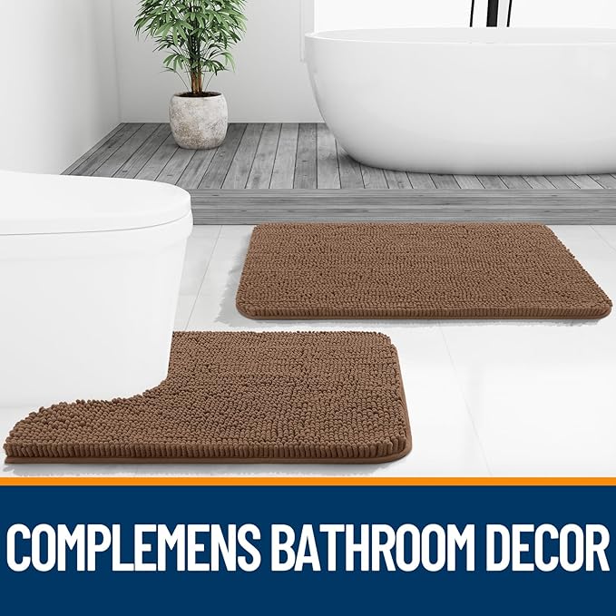 OLANLY Bathroom Rugs 44x24, Extra Soft Absorbent Chenille Bath Rugs, Rubber Backing Quick Dry, Machine Washable Bath Mats for Bathroom Floor, Tub and Shower, Home Decor Accessories, Mocha