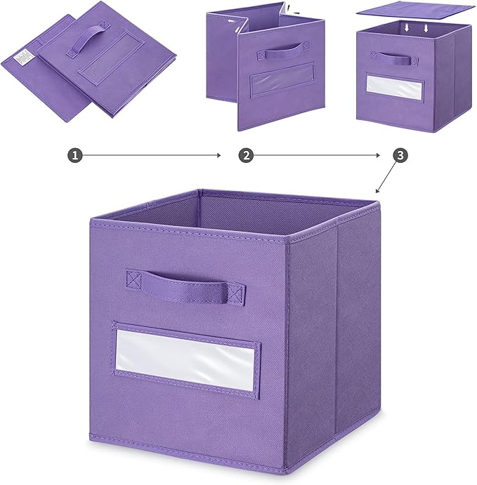 artsdi Fabric storage cubes (Set of 8) 11 Inch Cube Storage Bin, Cube storage with 8 Labels Window Cards & a Pen, Foldable cube organizer bins,11x11 Storage bin, Cubby Organizer Boxes, Purple