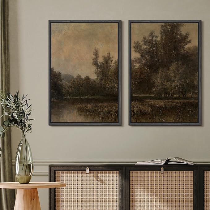 MUDECOR Framed Canvas Print Wall Art Wildflower Meadow Romantic Impressionist Floral Landscape Illustrations Modern Art Decorative Bohemian Chic for Living Room, Bedroom, Office - 16"x24"x2 Black
