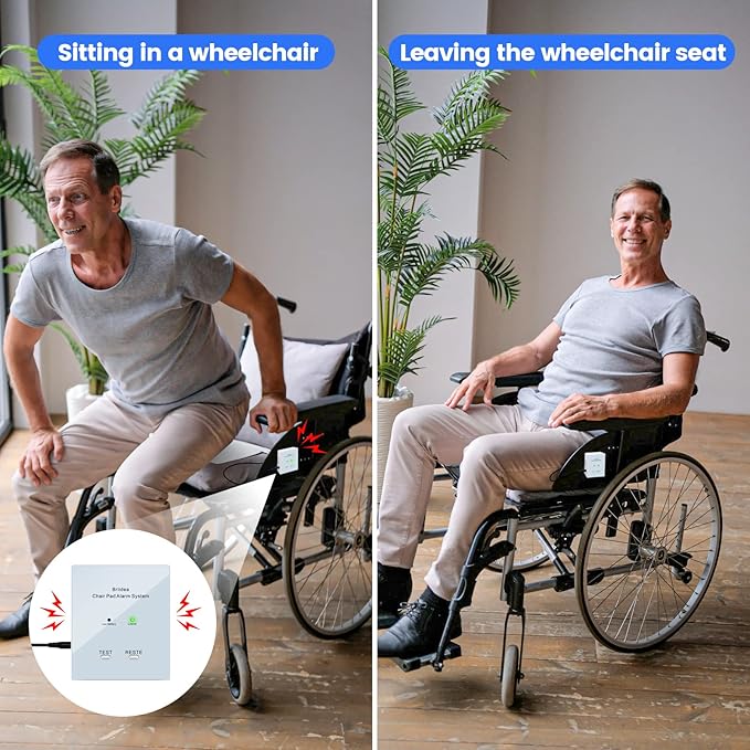Chair Alarm for Elderly Dementia Patients, Briidea Chair Alarms and Fall Prevention for Elderly, Dual Protection of Lighting and Sound, Easy to Clean, Protecting The Safety of Wheelchair Users