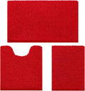 HOMEIDEAS 3 Pieces Bathroom Rugs, Ultra Soft Non Slip Absorbent Chenille Toilet Bath Mat Set (Red)