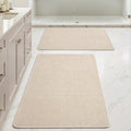 MIULEE Set of 2 Ultra Thin Bathroom Rugs, Rubber Bath Mats for Bathroom Non Slip, Quick Dry Absorbent Bath Rug Machine Washable, Fit Under Door, Shower, Sink, Home Decor, Light Beige, 24x36 Inch